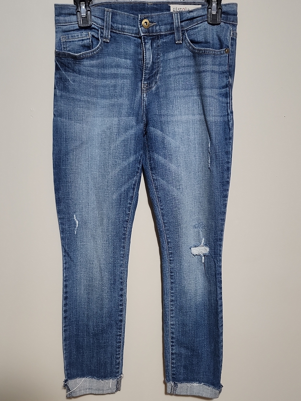 Pistola Distressed Medium Wash Skinny Cropped Jeans Frayed Raw Hem Premium Indie